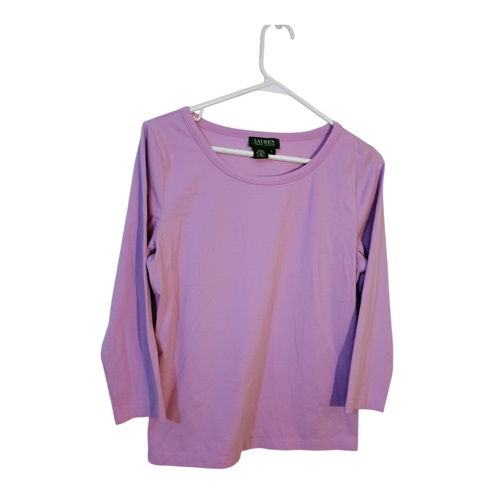 Lauren Ralph Lauren Cotton Blend Lavender 3/4  Sleeves Scoop Neck Top Women's L